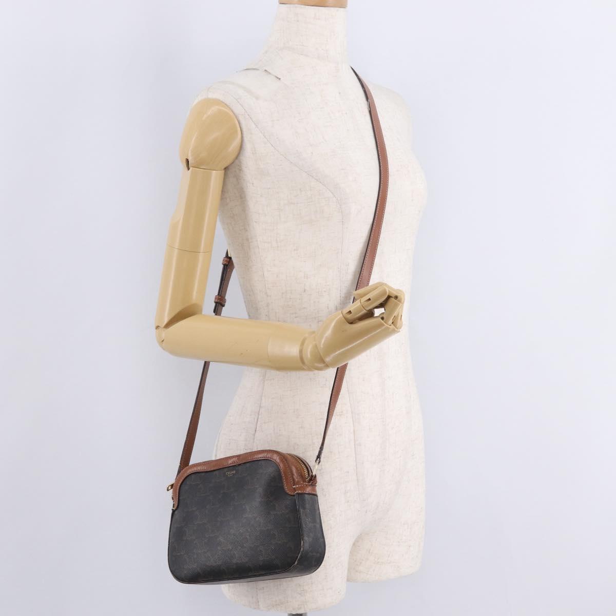 CELINE Triomphe Shoulder Bag PVC Leather Black Gold Tone Auth BA16816