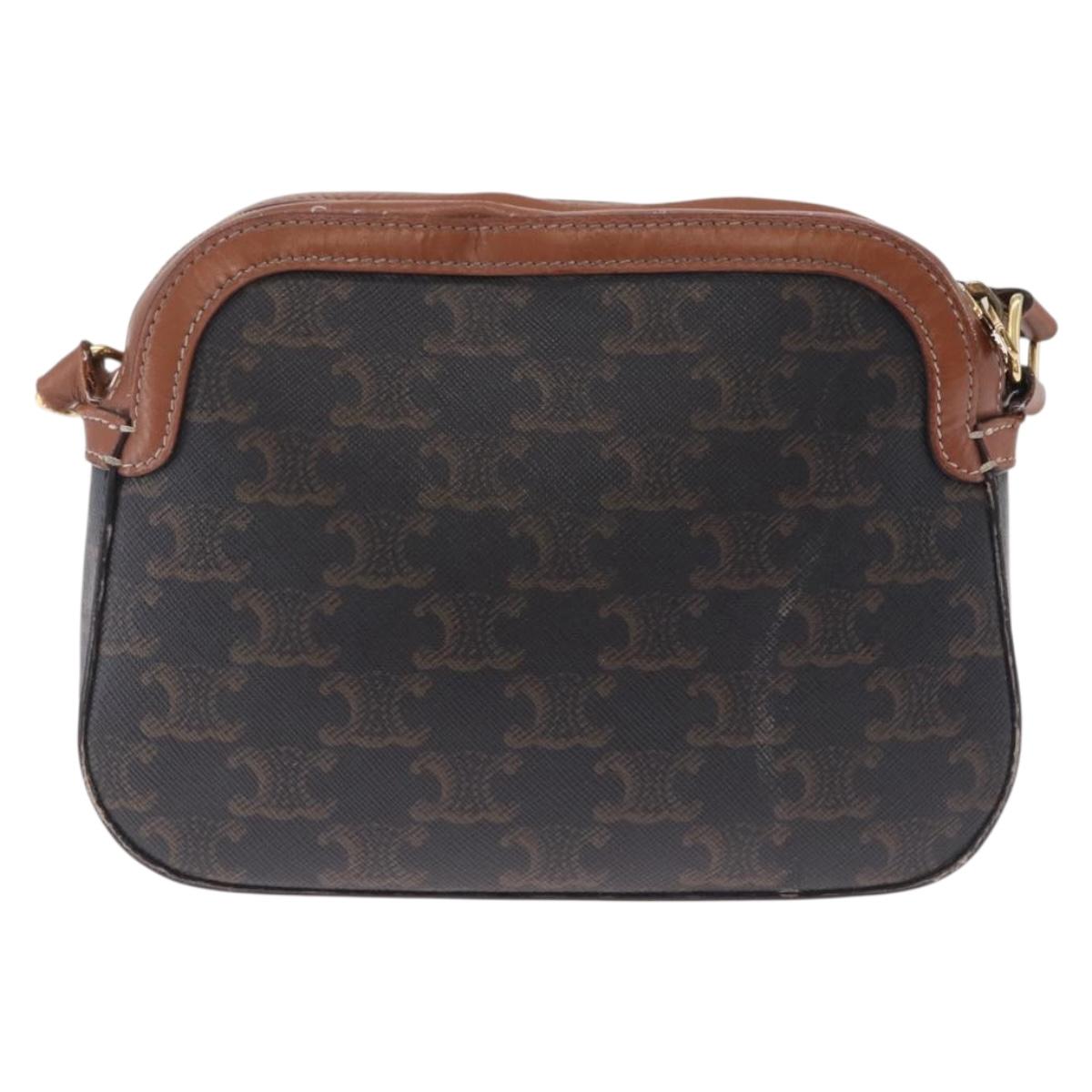 CELINE Triomphe Shoulder Bag PVC Leather Black Gold Tone Auth BA16816