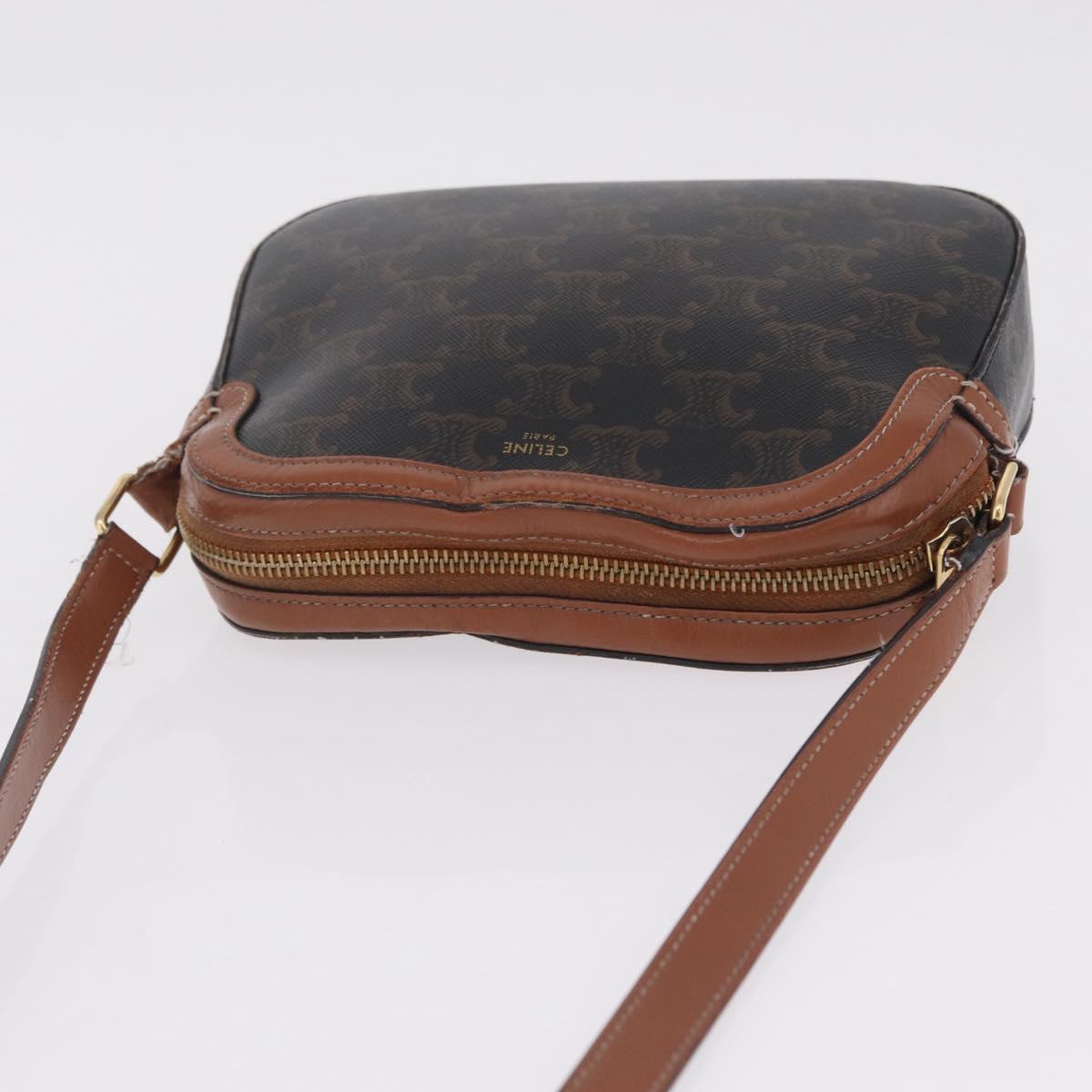 CELINE Triomphe Shoulder Bag PVC Leather Black Gold Tone Auth BA16816