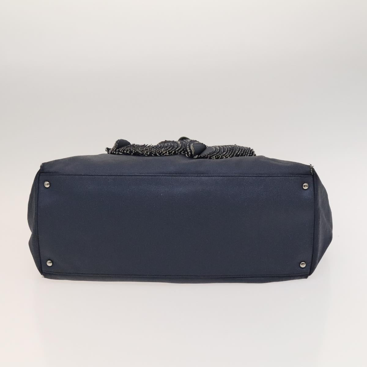 CHANEL COCO Mark Tote Bag Coated Canvas Blue CC Auth BA1682