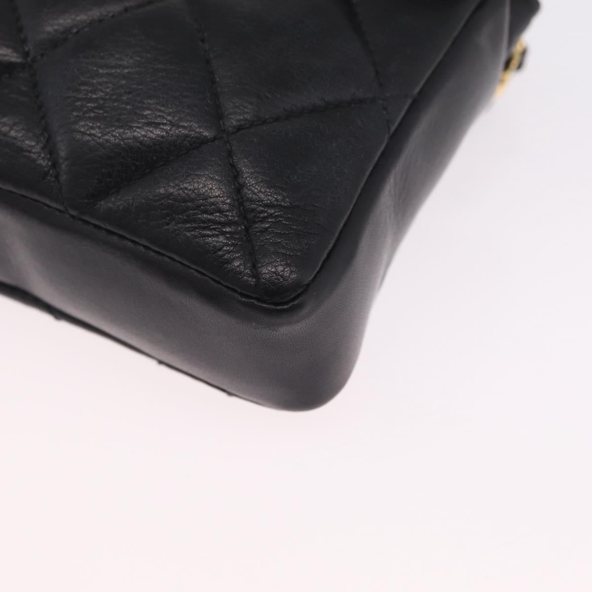 CHANEL Matelasse Chain Waist Bag Lamb Skin Black Gold Tone CC Auth BA16820