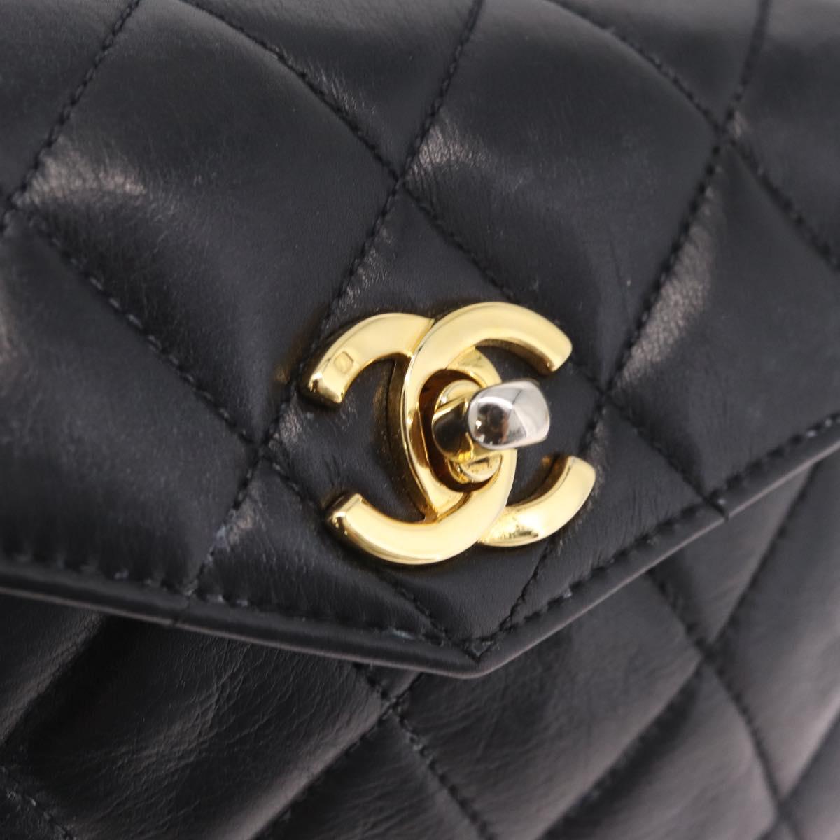 CHANEL Matelasse Chain Waist Bag Lamb Skin Black Gold Tone CC Auth BA16820