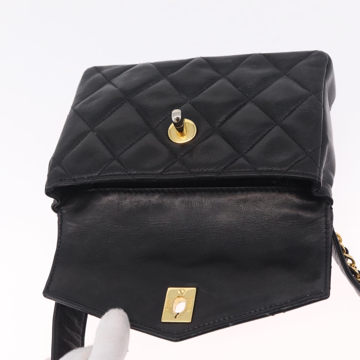 CHANEL Matelasse Chain Waist Bag Lamb Skin Black Gold Tone CC Auth BA16820