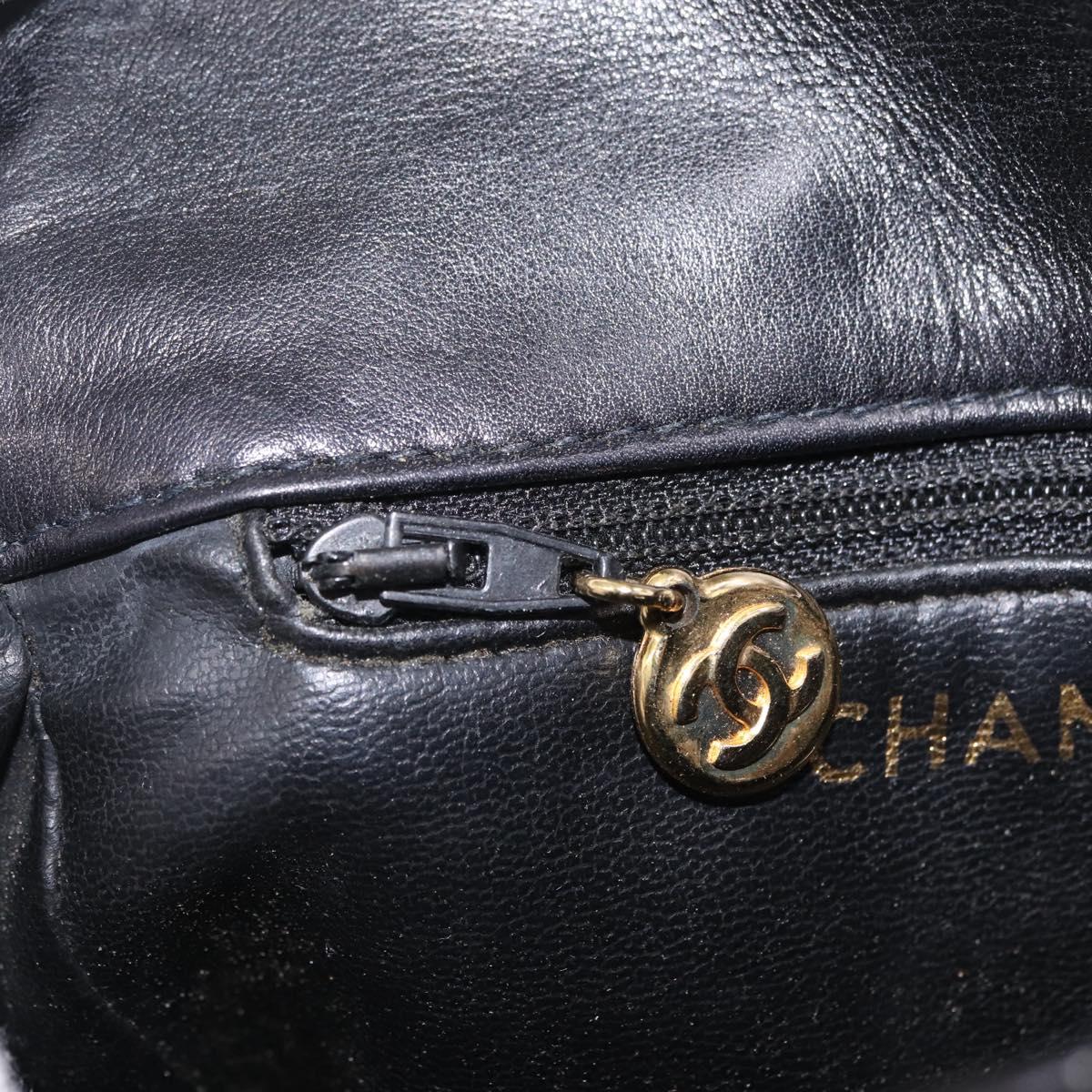 CHANEL Matelasse Chain Waist Bag Lamb Skin Black Gold Tone CC Auth BA16820