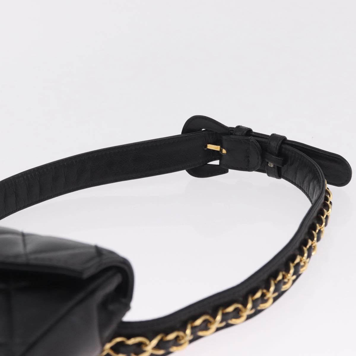 CHANEL Matelasse Chain Waist Bag Lamb Skin Black Gold Tone CC Auth BA16820