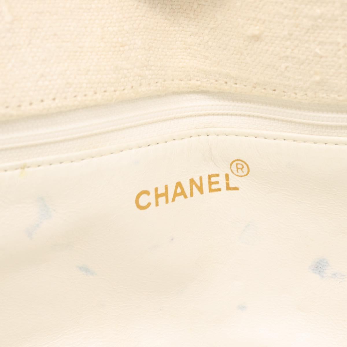 CHANEL Matelasse Chain Tote Bag Canvas Ivory Gold Tone CC Auth BA16821