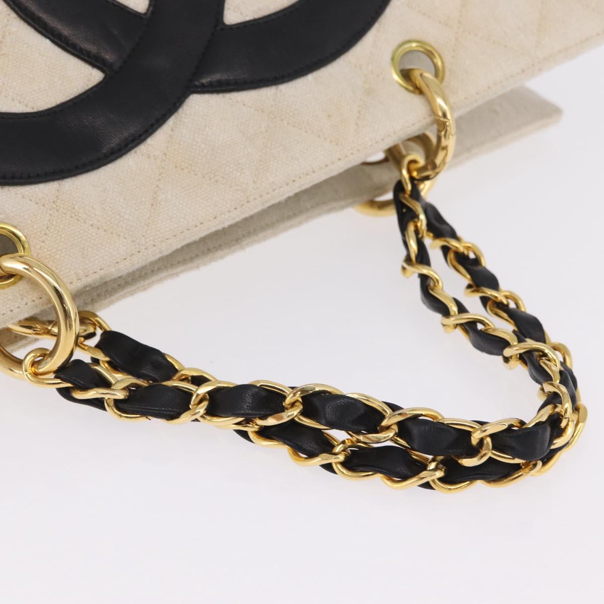 CHANEL Matelasse Chain Tote Bag Canvas Ivory Gold Tone CC Auth BA16821