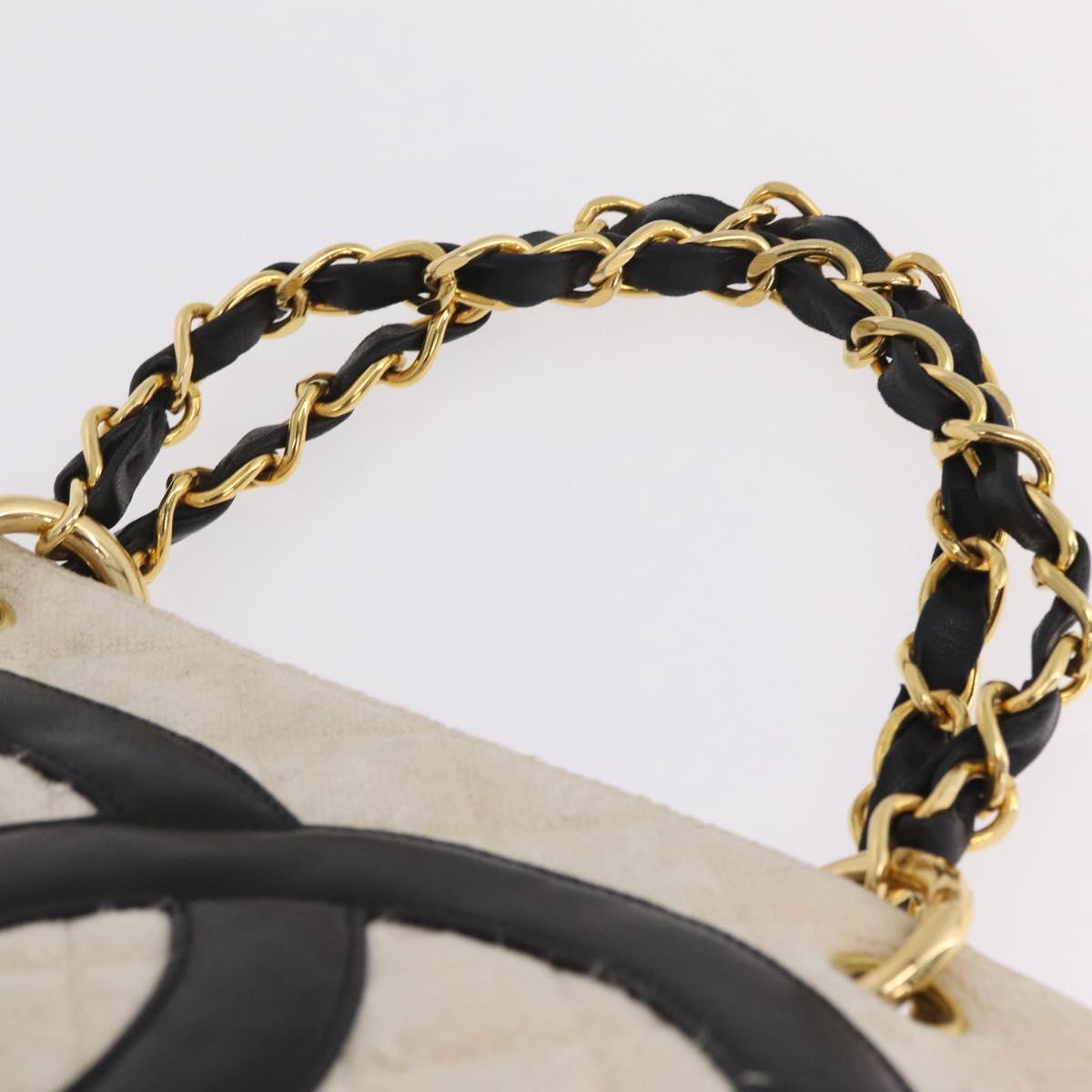 CHANEL Matelasse Chain Tote Bag Canvas Ivory Gold Tone CC Auth BA16821