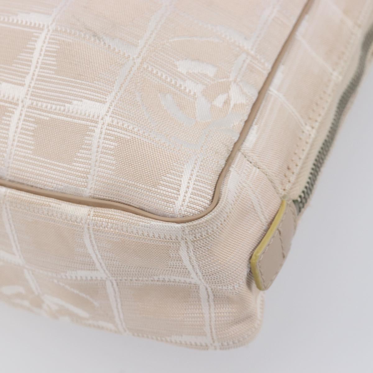 CHANEL New Travel Line Hand Bag Canvas Beige Silver CC Auth BA16834