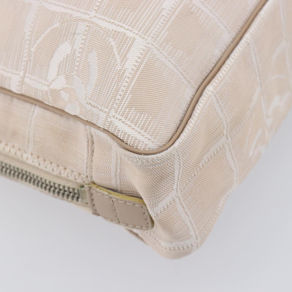 CHANEL New Travel Line Hand Bag Canvas Beige Silver CC Auth BA16834