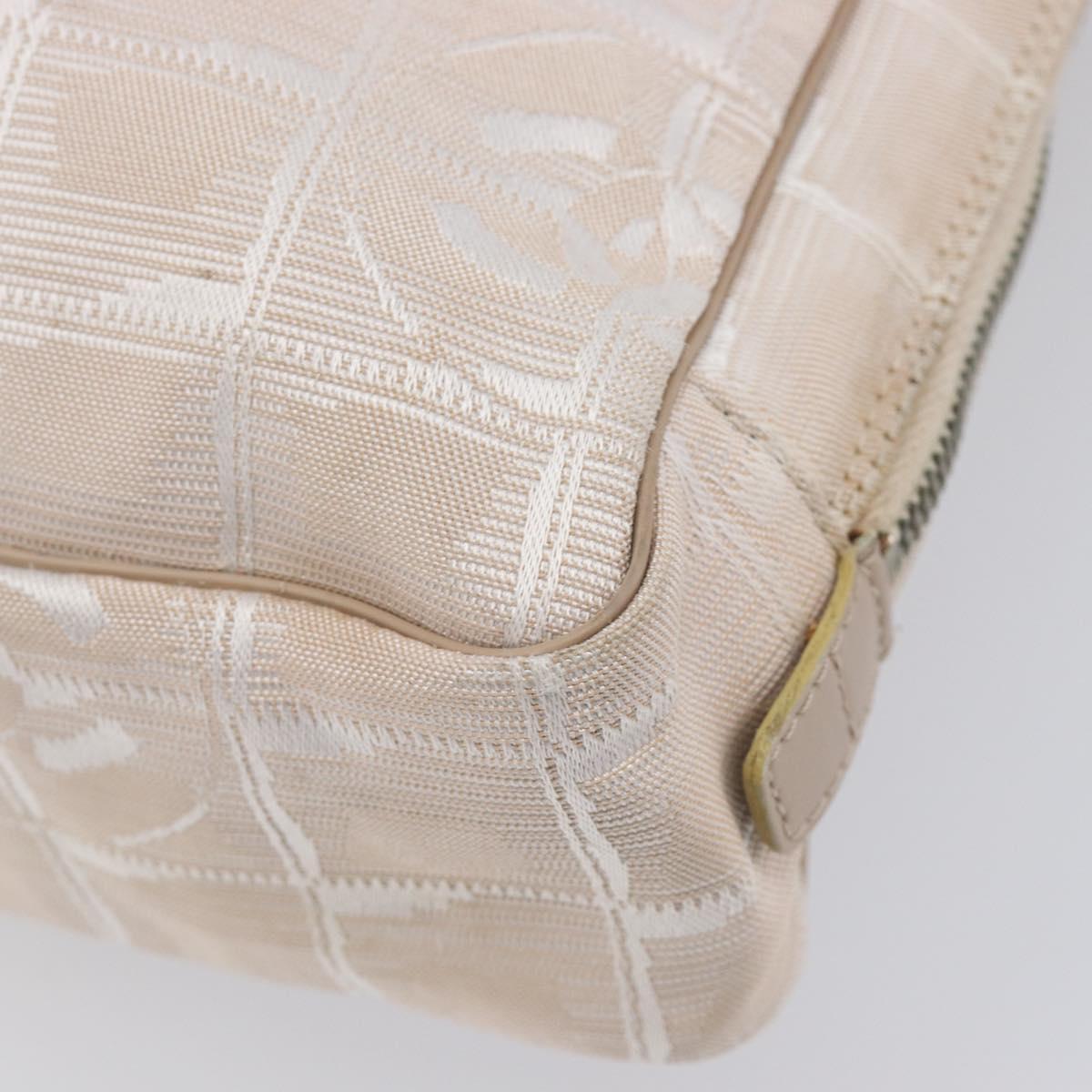 CHANEL New Travel Line Hand Bag Canvas Beige Silver CC Auth BA16834