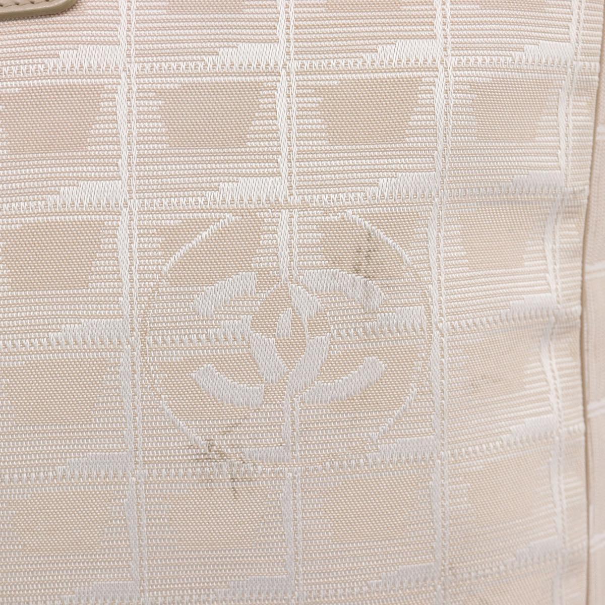 CHANEL New Travel Line Hand Bag Canvas Beige Silver CC Auth BA16834
