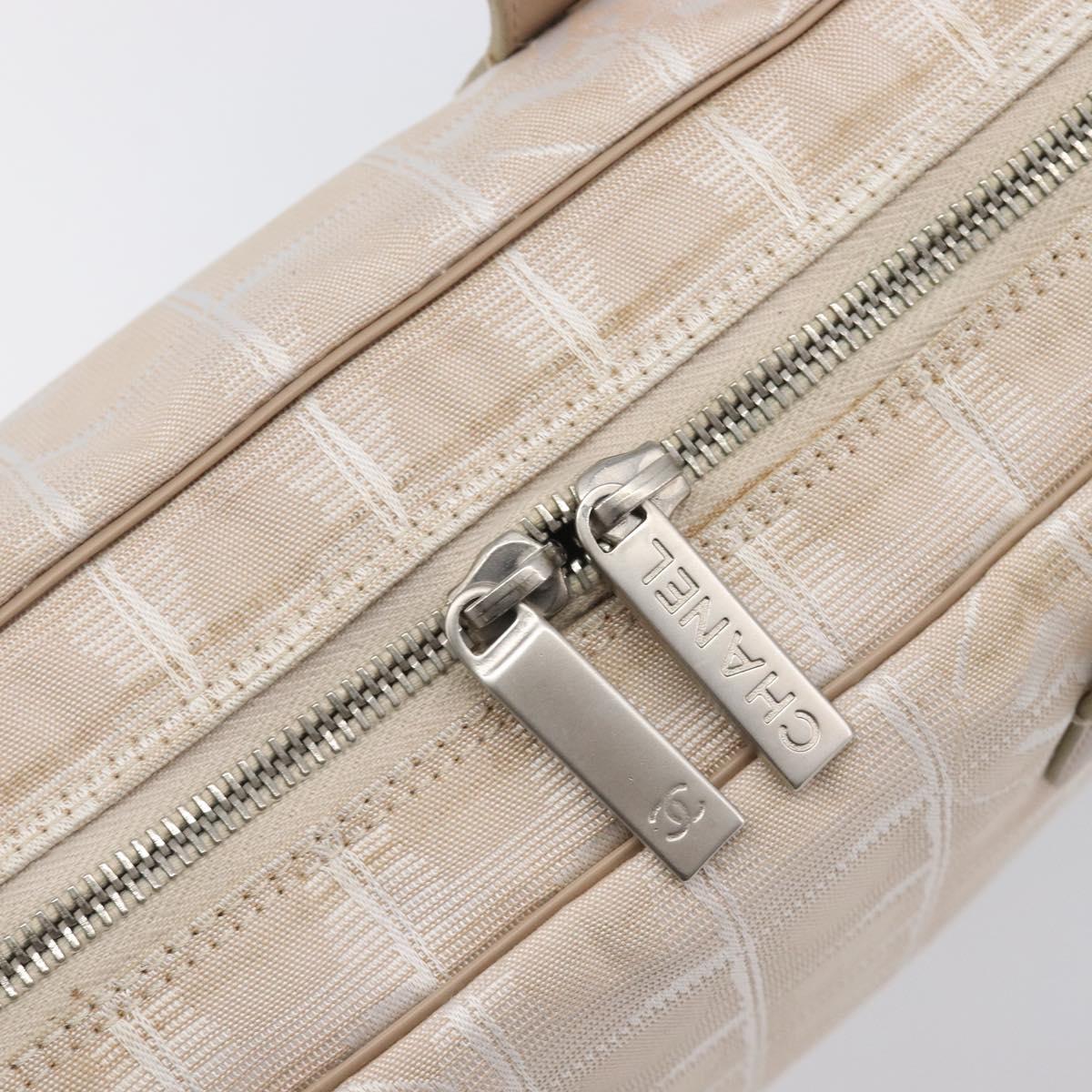 CHANEL New Travel Line Hand Bag Canvas Beige Silver CC Auth BA16834