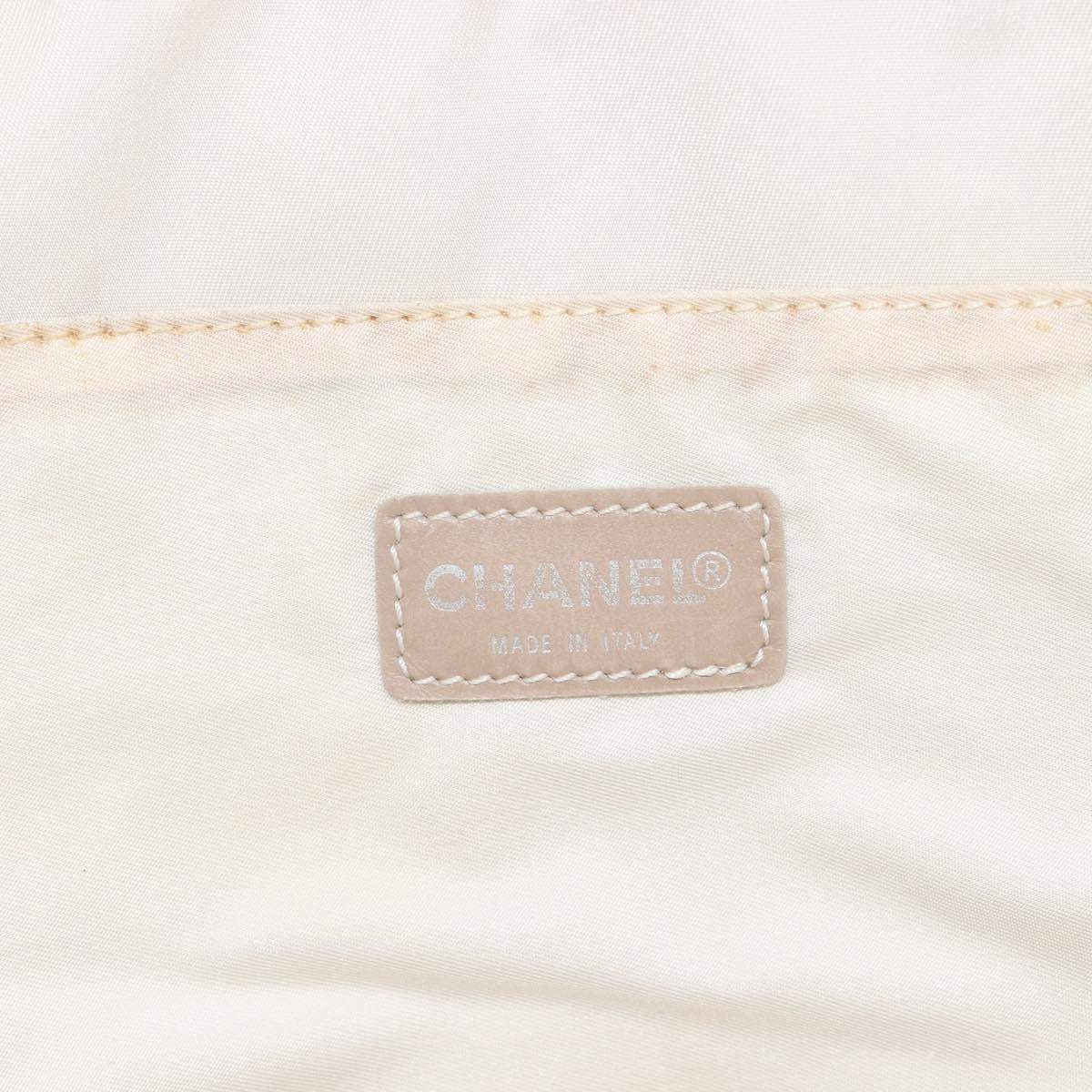 CHANEL New Travel Line Hand Bag Canvas Beige Silver CC Auth BA16834