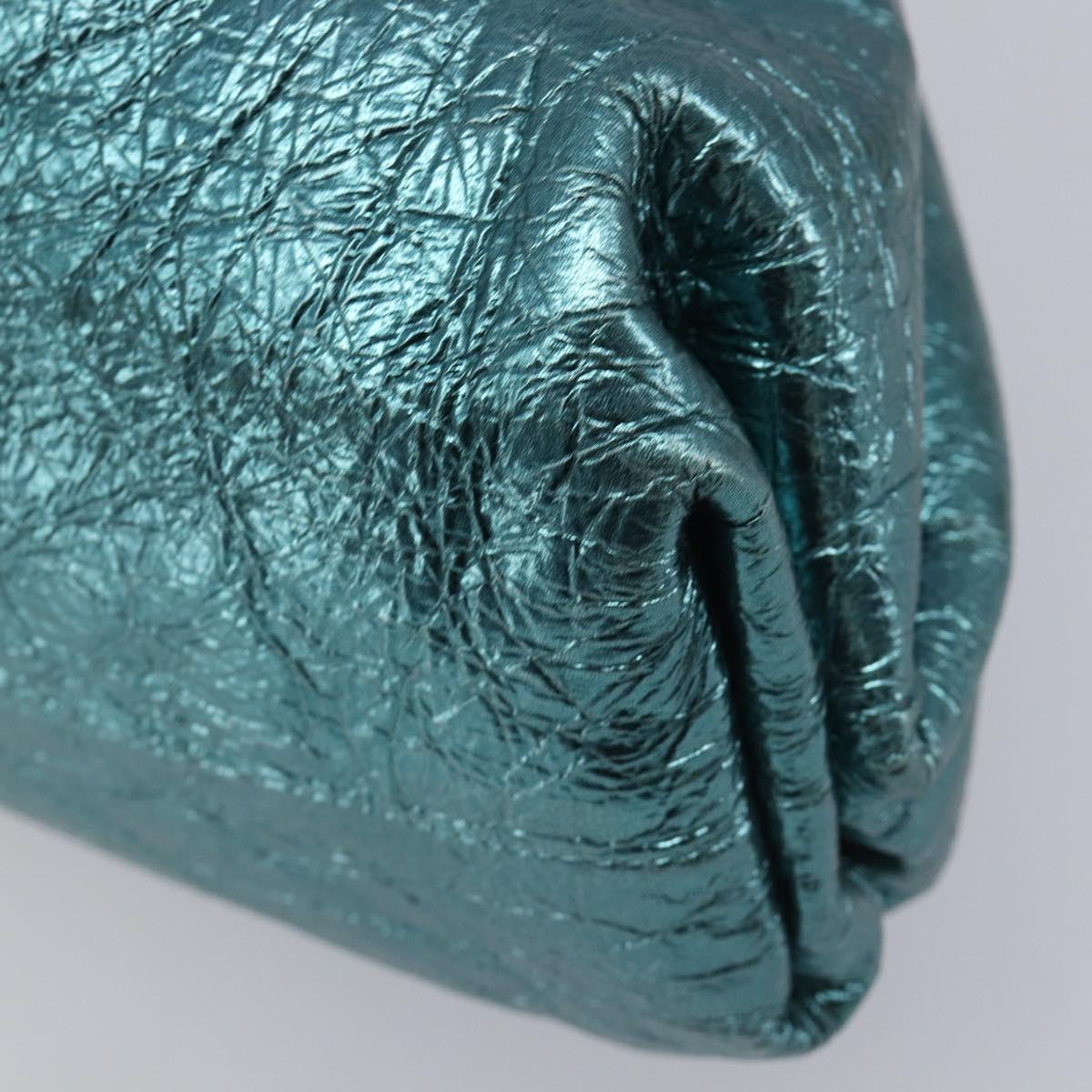 Bottega Veneta The Pouch Clutch Bag Leather Emerald Green Auth BA16836A