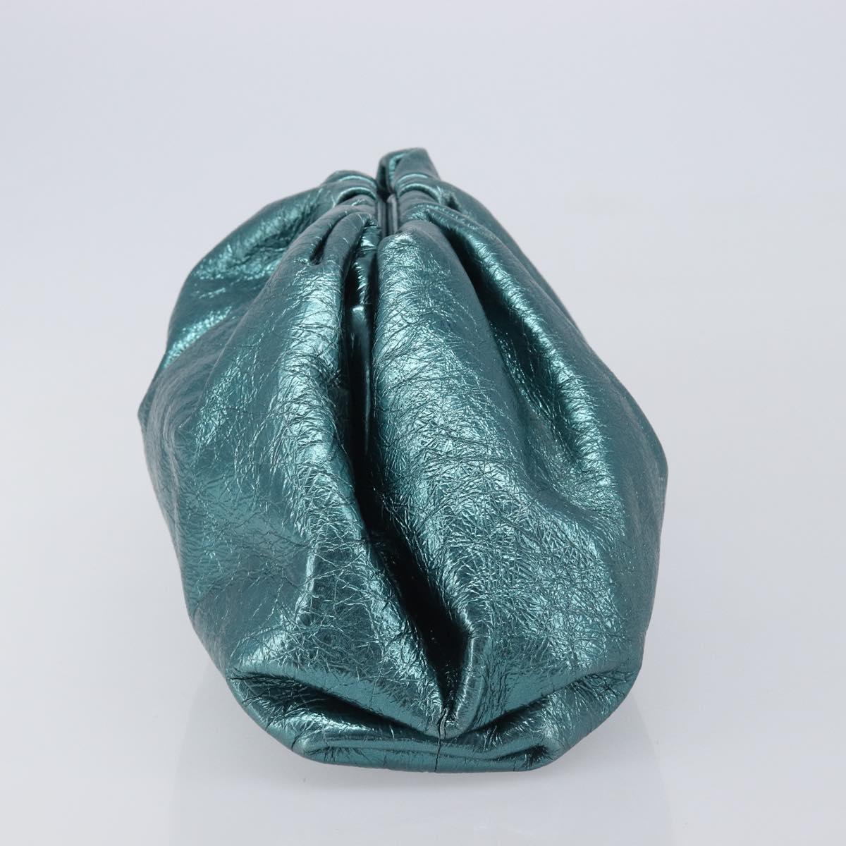 Bottega Veneta The Pouch Clutch Bag Leather Emerald Green Auth BA16836A