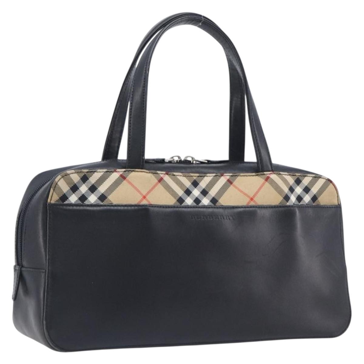 BURBERRY Hand Bag Leather Black Silver Auth BA16837
