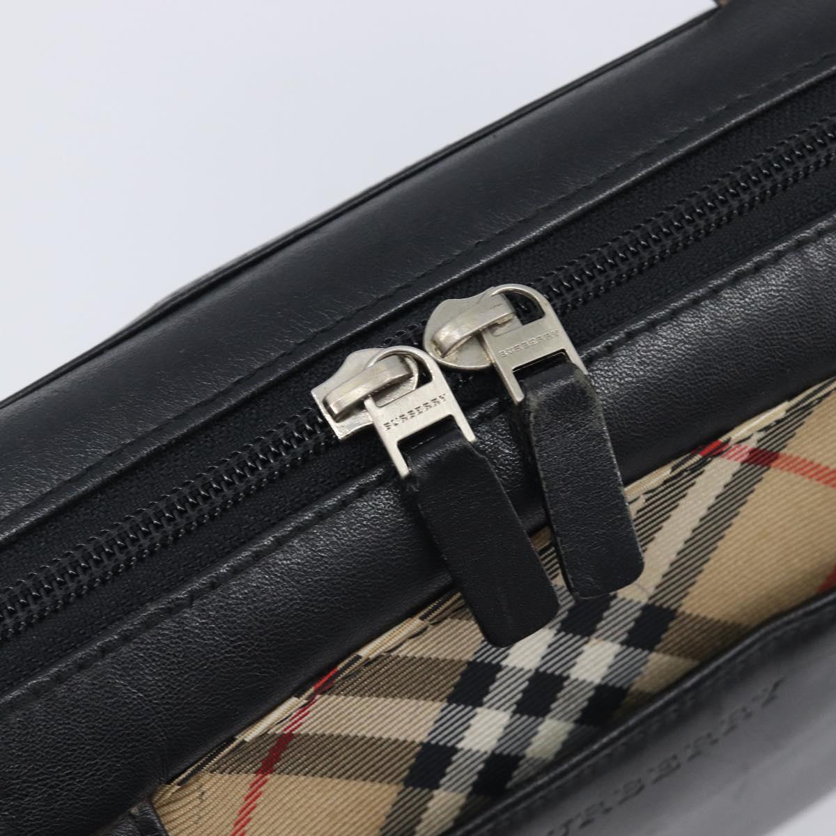 BURBERRY Hand Bag Leather Black Silver Auth BA16837