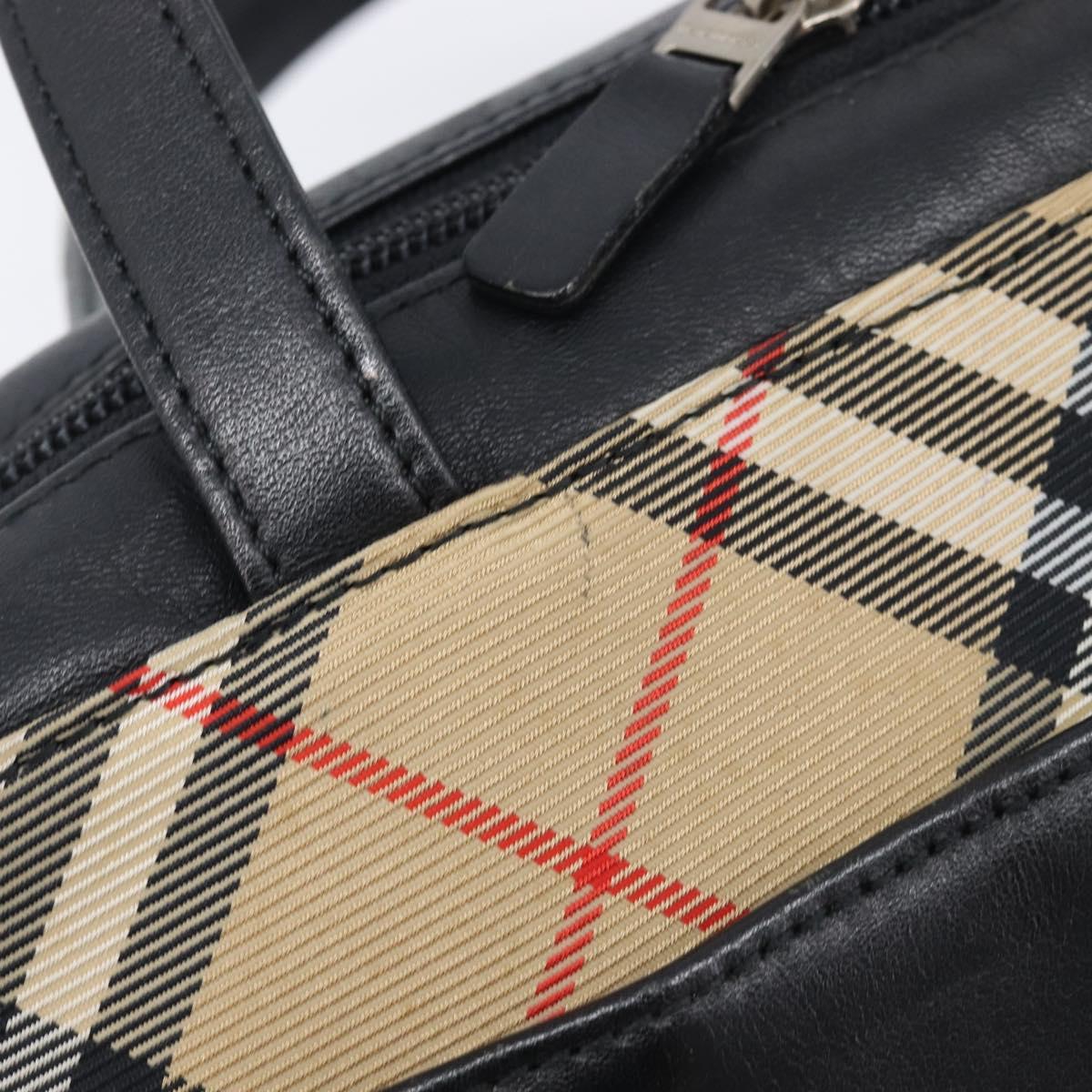 BURBERRY Hand Bag Leather Black Silver Auth BA16837