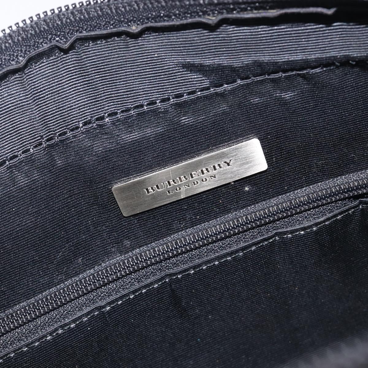 BURBERRY Hand Bag Leather Black Silver Auth BA16837