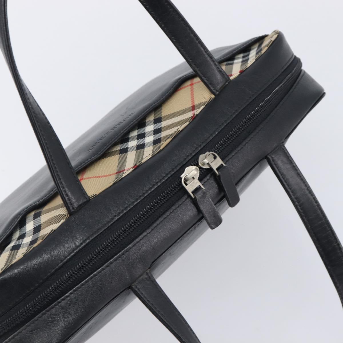 BURBERRY Hand Bag Leather Black Silver Auth BA16837