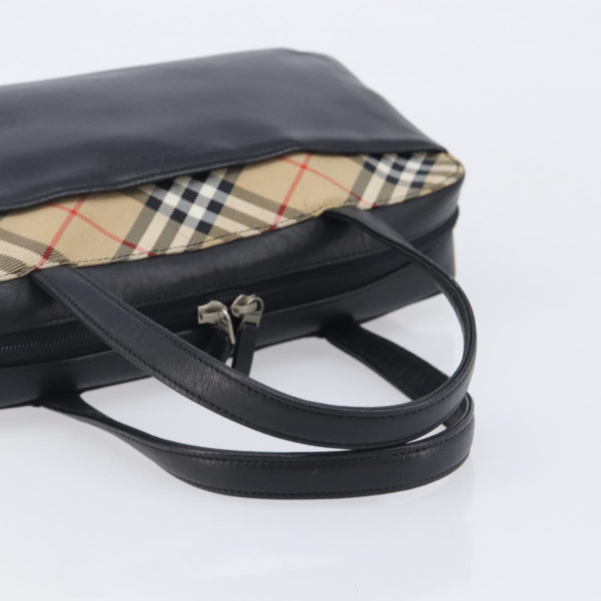 BURBERRY Hand Bag Leather Black Silver Auth BA16837