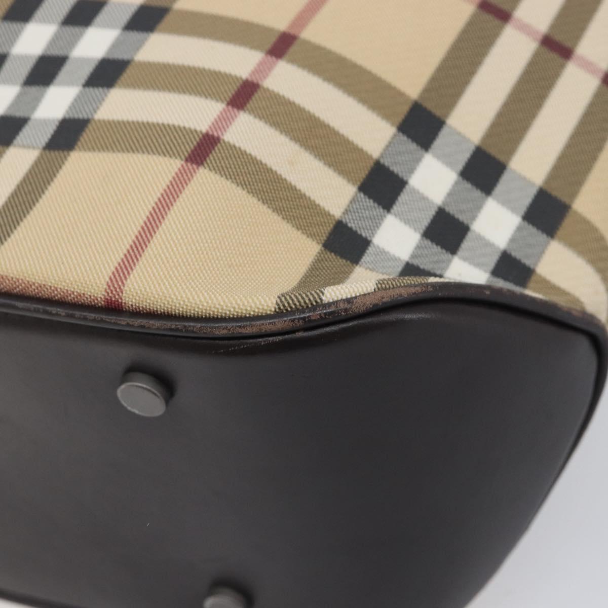 BURBERRY Nova Check Hand Bag PVC Leather Beige Silver Auth BA16839