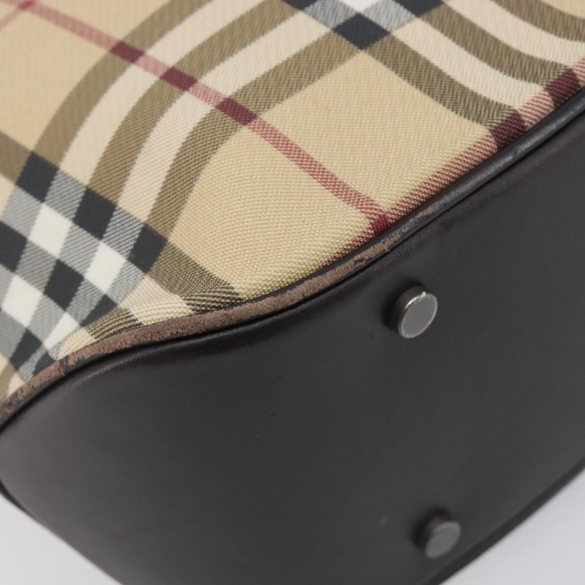 BURBERRY Nova Check Hand Bag PVC Leather Beige Silver Auth BA16839