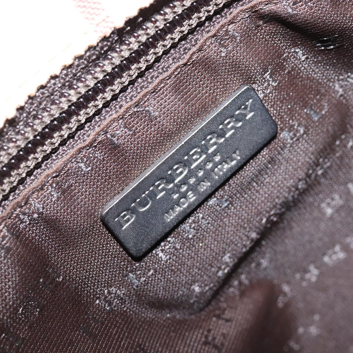 BURBERRY Nova Check Hand Bag PVC Leather Beige Silver Auth BA16839