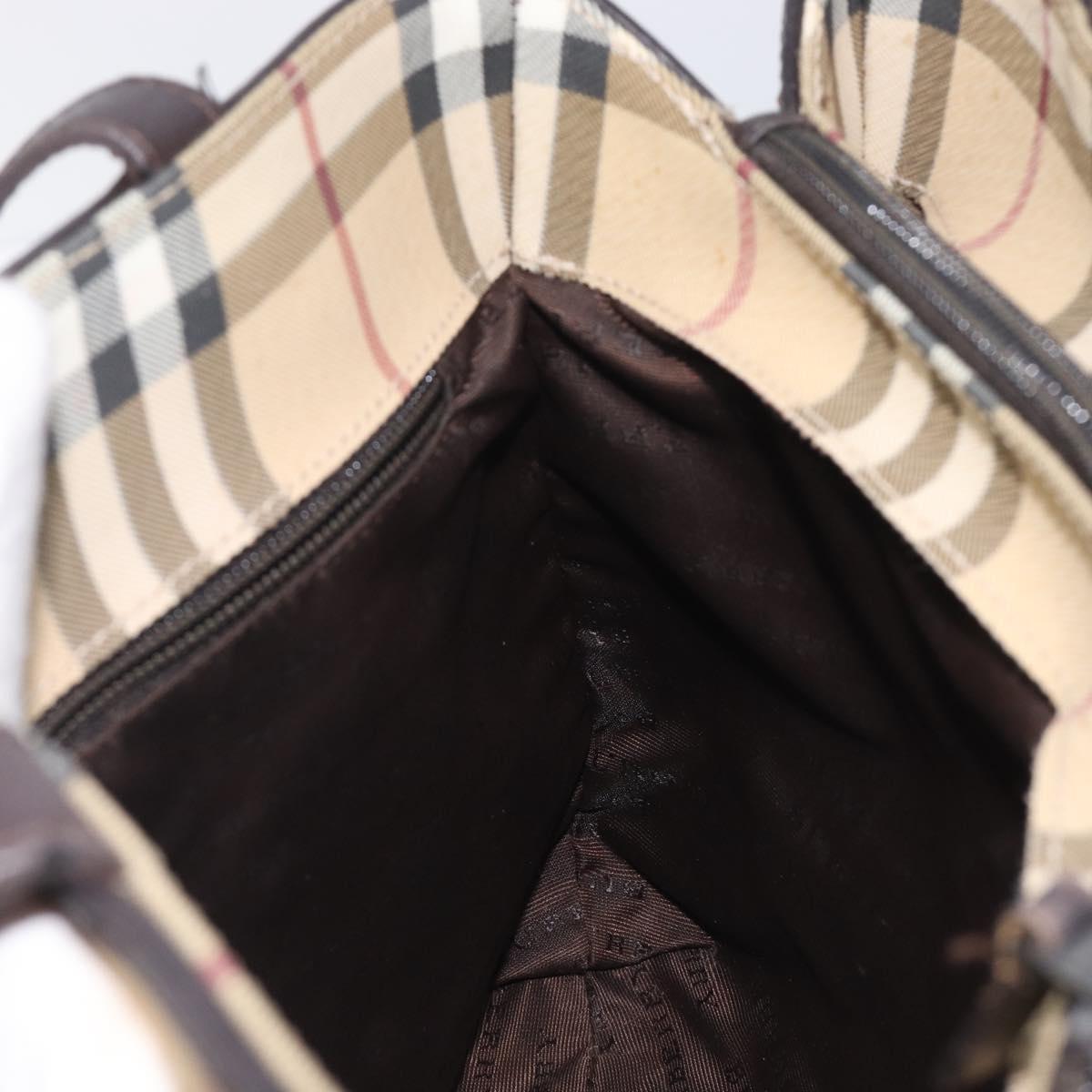 BURBERRY Nova Check Hand Bag PVC Leather Beige Silver Auth BA16839