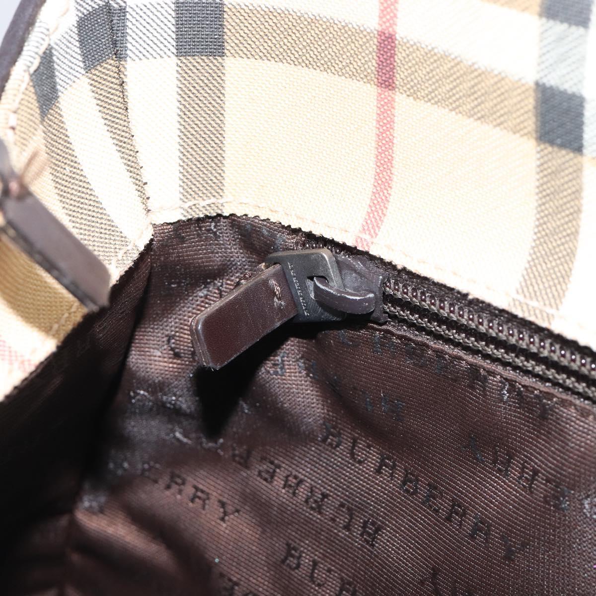 BURBERRY Nova Check Hand Bag PVC Leather Beige Silver Auth BA16839