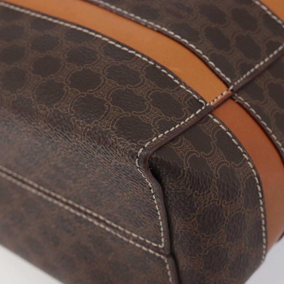 CELINE Macadam Hand Bag PVC Brown Gold Tone Auth BA16840
