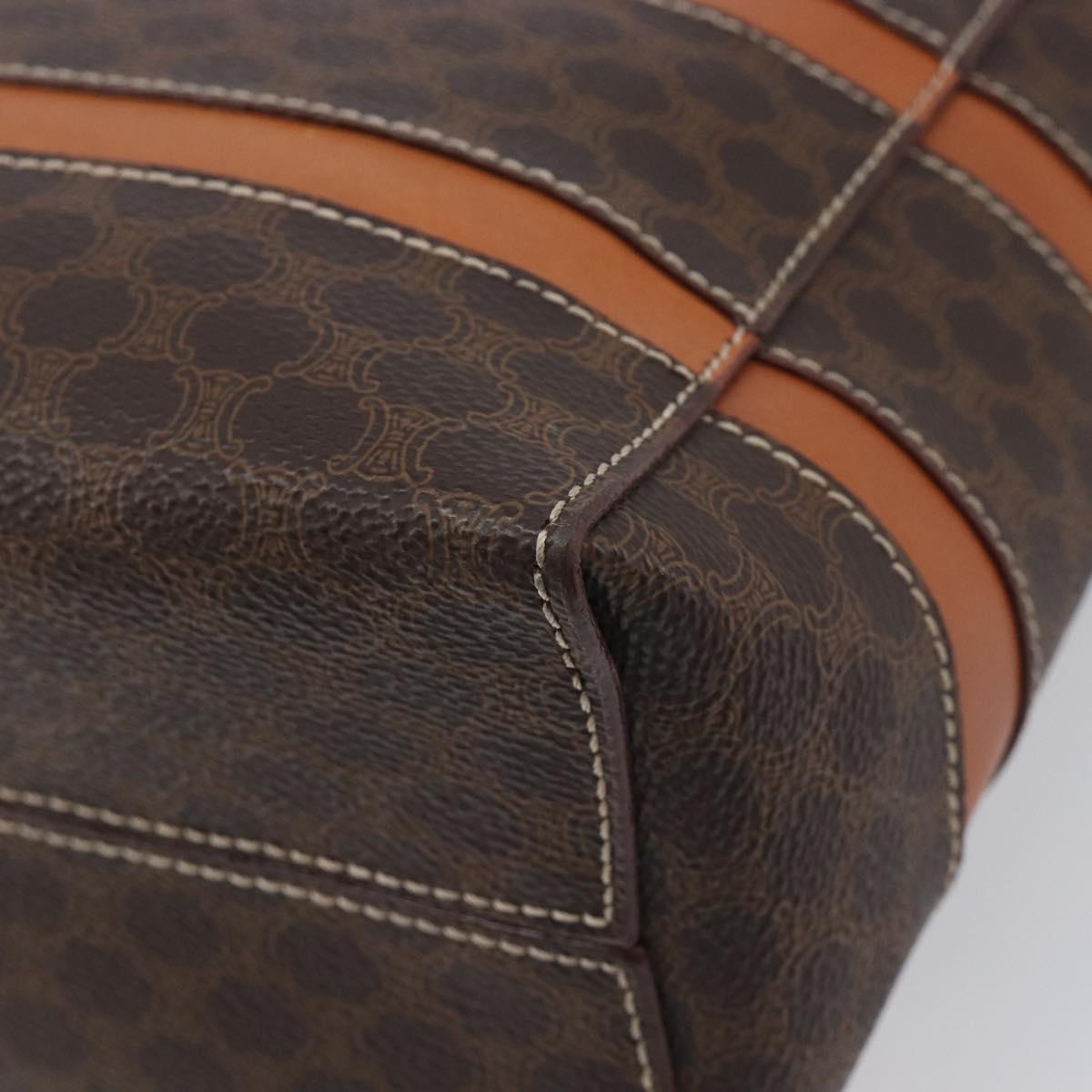 CELINE Macadam Hand Bag PVC Brown Gold Tone Auth BA16840