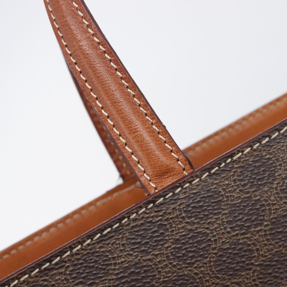 CELINE Macadam Hand Bag PVC Brown Gold Tone Auth BA16840