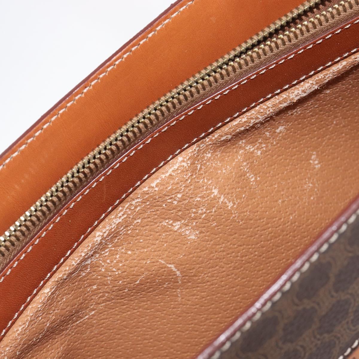 CELINE Macadam Hand Bag PVC Brown Gold Tone Auth BA16840