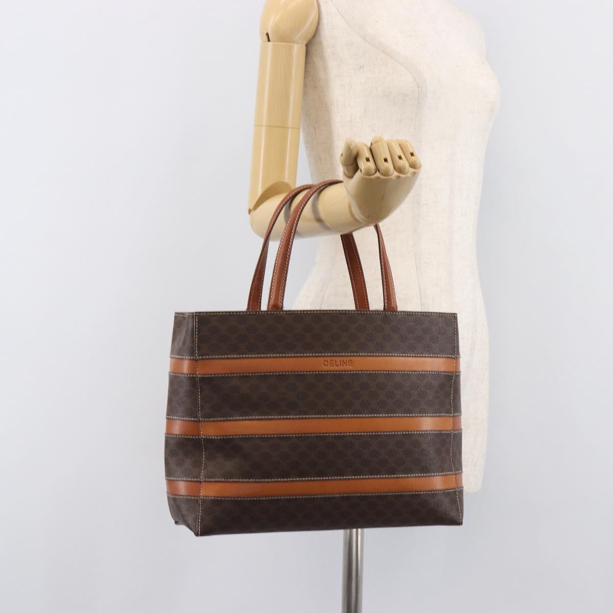 CELINE Macadam Hand Bag PVC Brown Gold Tone Auth BA16840