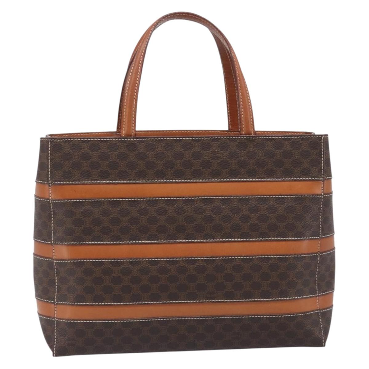 CELINE Macadam Hand Bag PVC Brown Gold Tone Auth BA16840