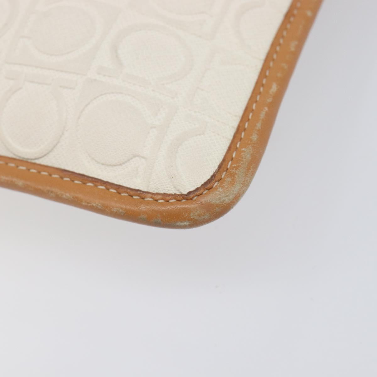Salvatore Ferragamo Gancini Shoulder Bag Leather White Gold Tone Auth BA16841