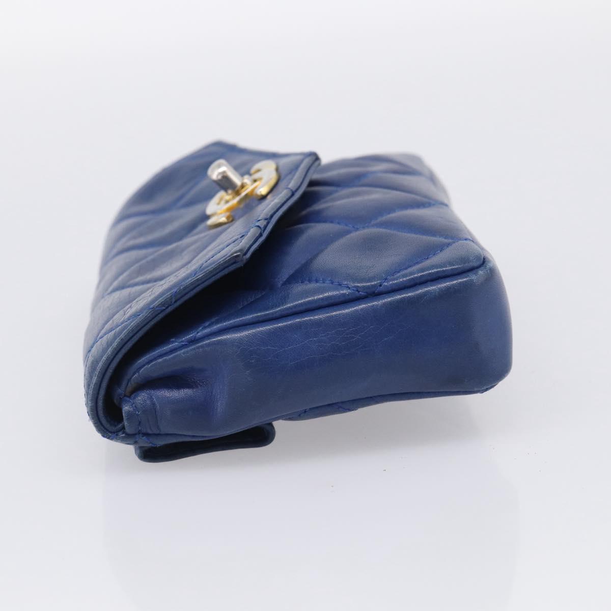 CHANEL Matelasse Waist Bag Lamb Skin Blue Gold Tone CC Auth BA16842