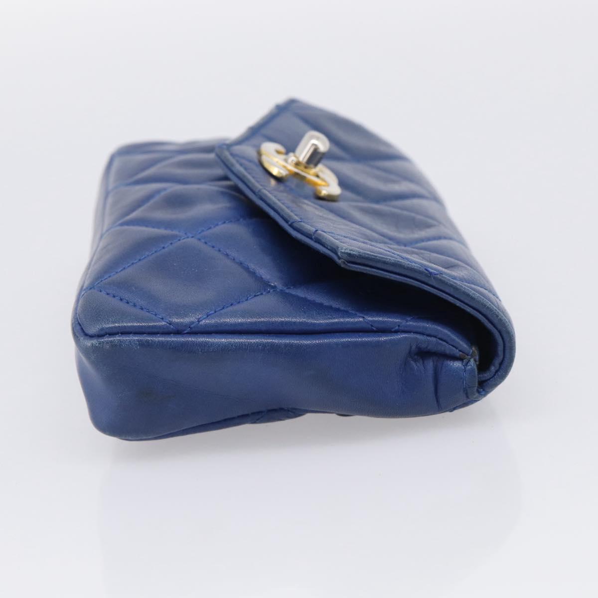 CHANEL Matelasse Waist Bag Lamb Skin Blue Gold Tone CC Auth BA16842