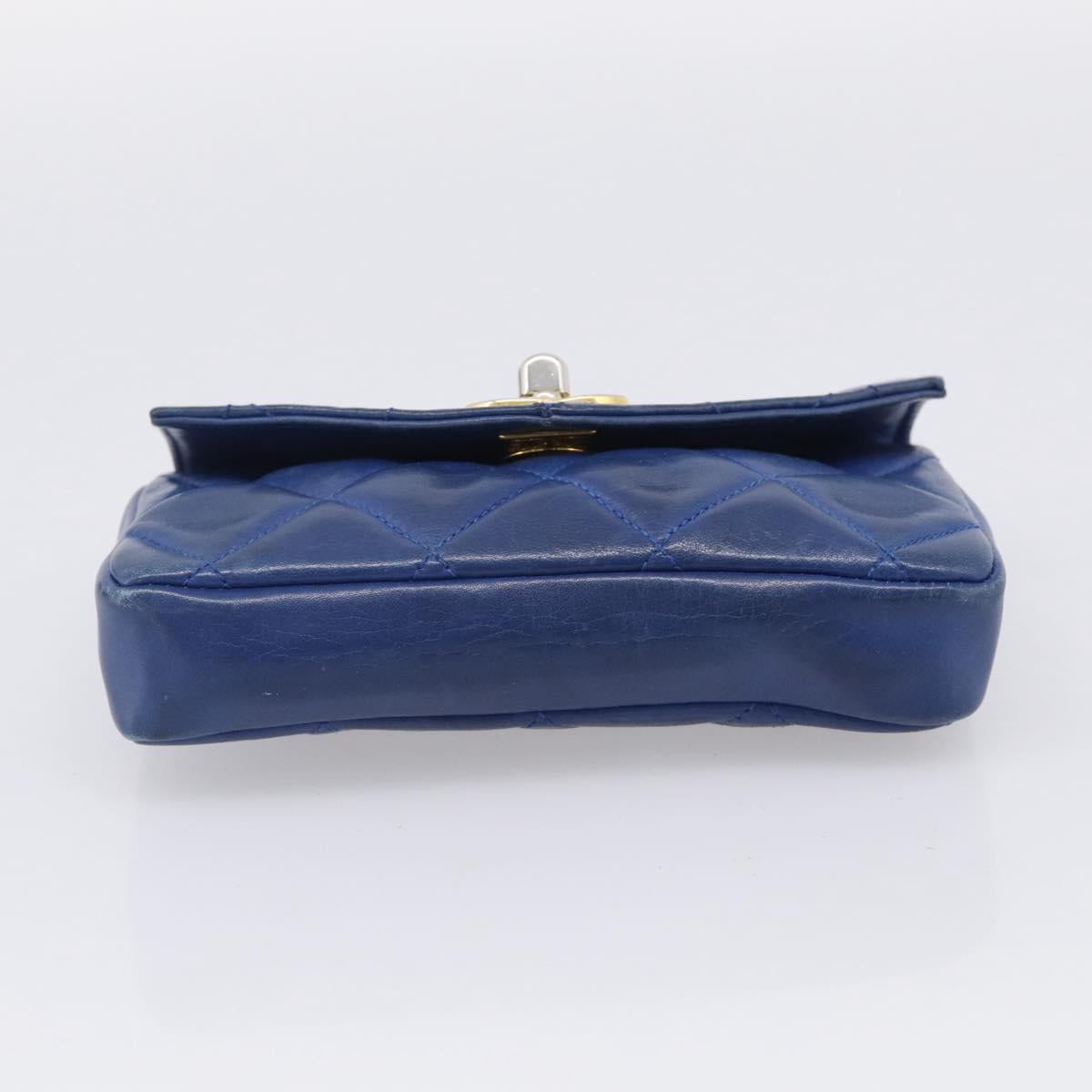 CHANEL Matelasse Waist Bag Lamb Skin Blue Gold Tone CC Auth BA16842