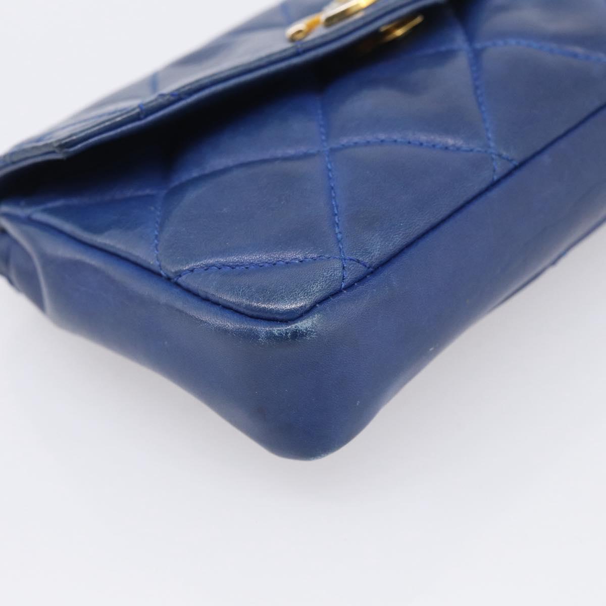 CHANEL Matelasse Waist Bag Lamb Skin Blue Gold Tone CC Auth BA16842