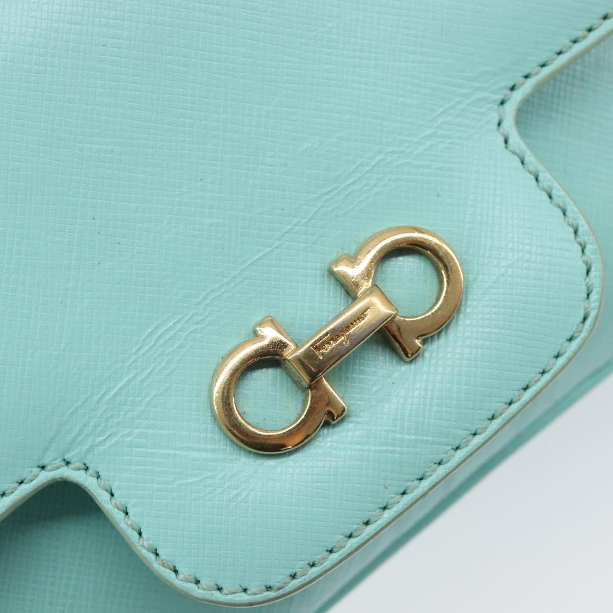 Salvatore Ferragamo Gancini Chain Shoulder Bag Leather Light Blue Auth BA16843A