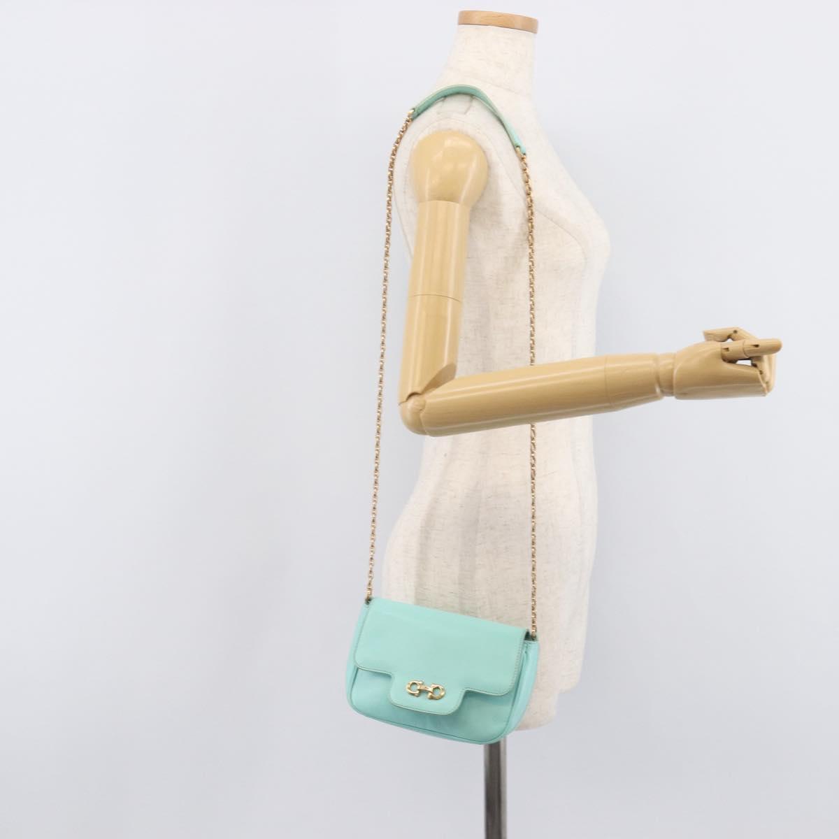 Salvatore Ferragamo Gancini Chain Shoulder Bag Leather Light Blue Auth BA16843A
