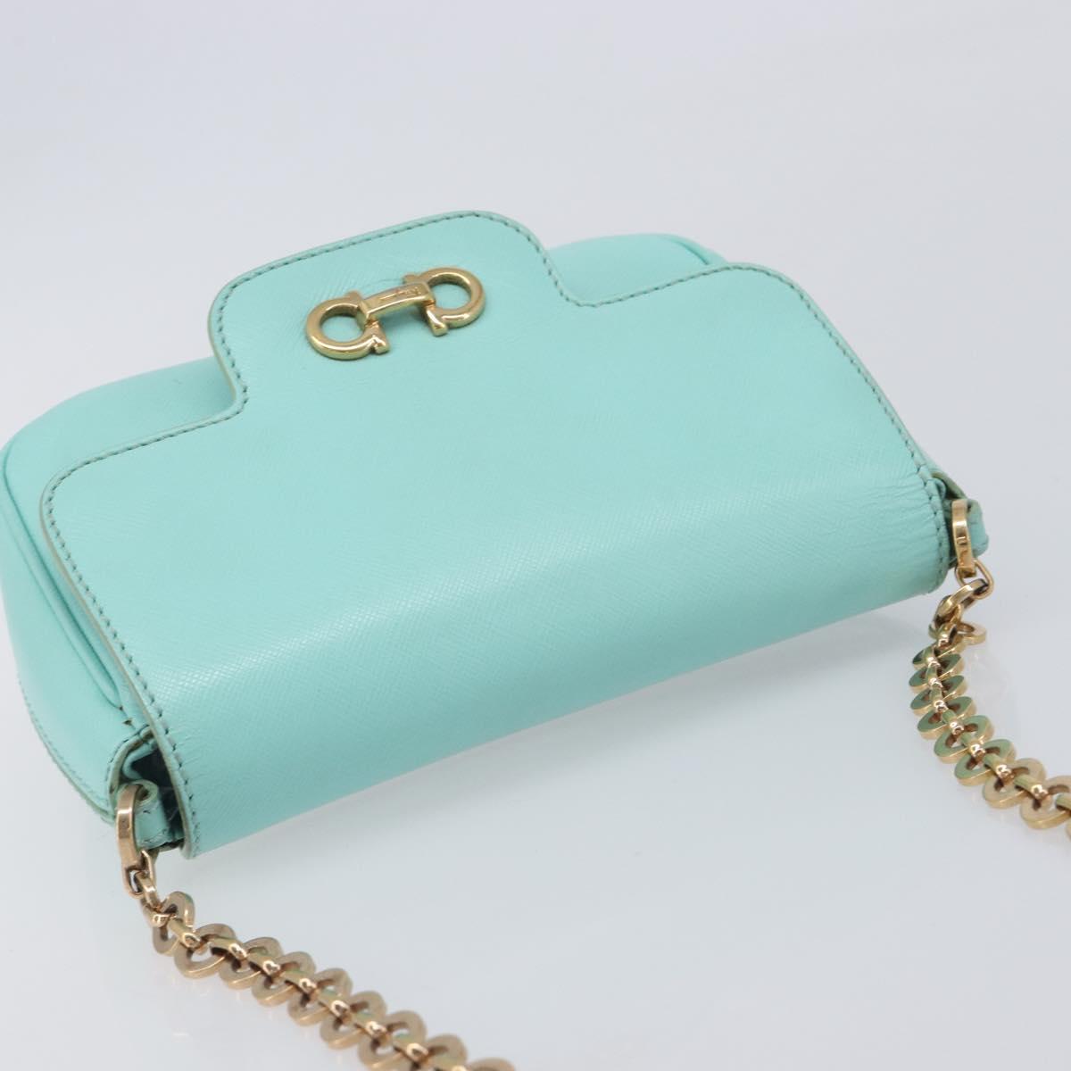 Salvatore Ferragamo Gancini Chain Shoulder Bag Leather Light Blue Auth BA16843A
