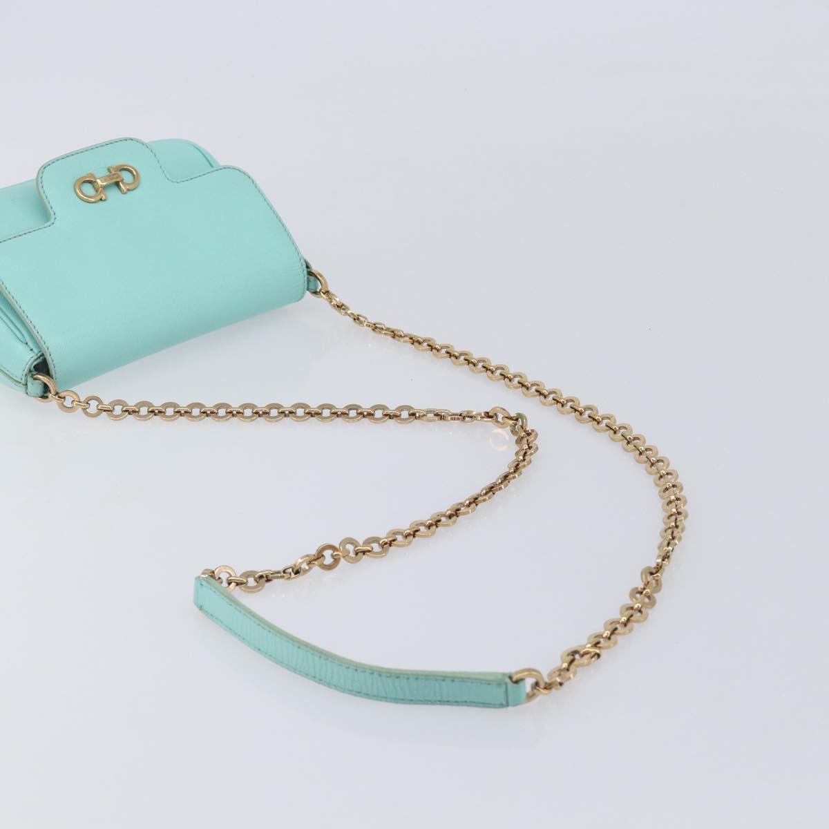 Salvatore Ferragamo Gancini Chain Shoulder Bag Leather Light Blue Auth BA16843A
