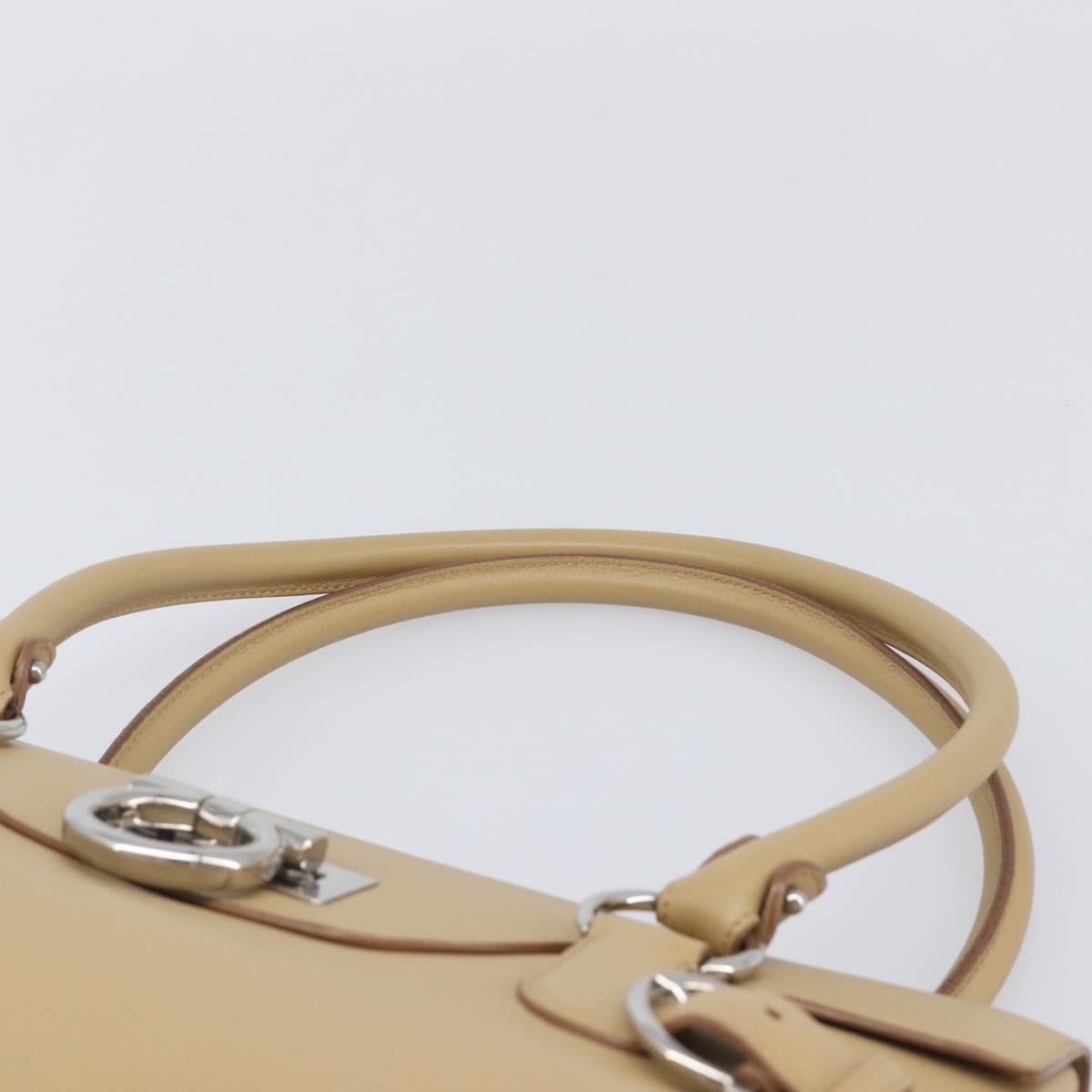 Salvatore Ferragamo Gancini Hand Bag Leather Beige Silver Auth BA16845A