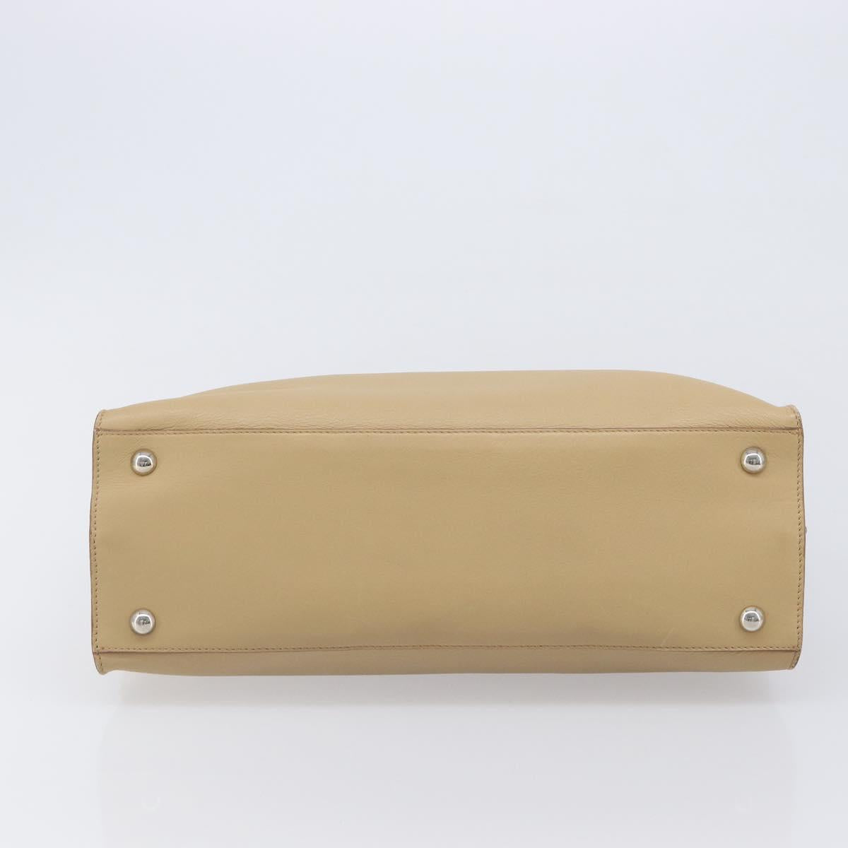 Salvatore Ferragamo Gancini Hand Bag Leather Beige Silver Auth BA16845A