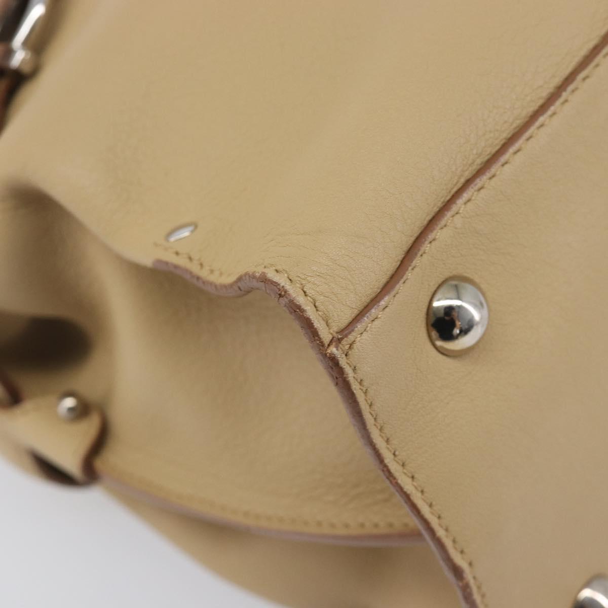 Salvatore Ferragamo Gancini Hand Bag Leather Beige Silver Auth BA16845A