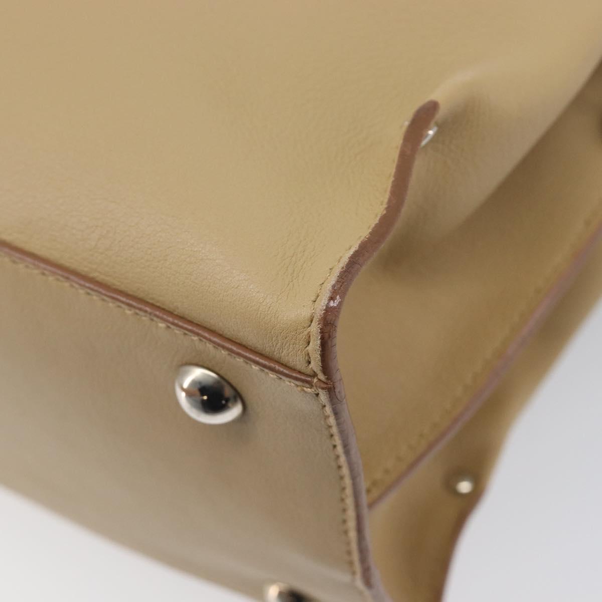 Salvatore Ferragamo Gancini Hand Bag Leather Beige Silver Auth BA16845A
